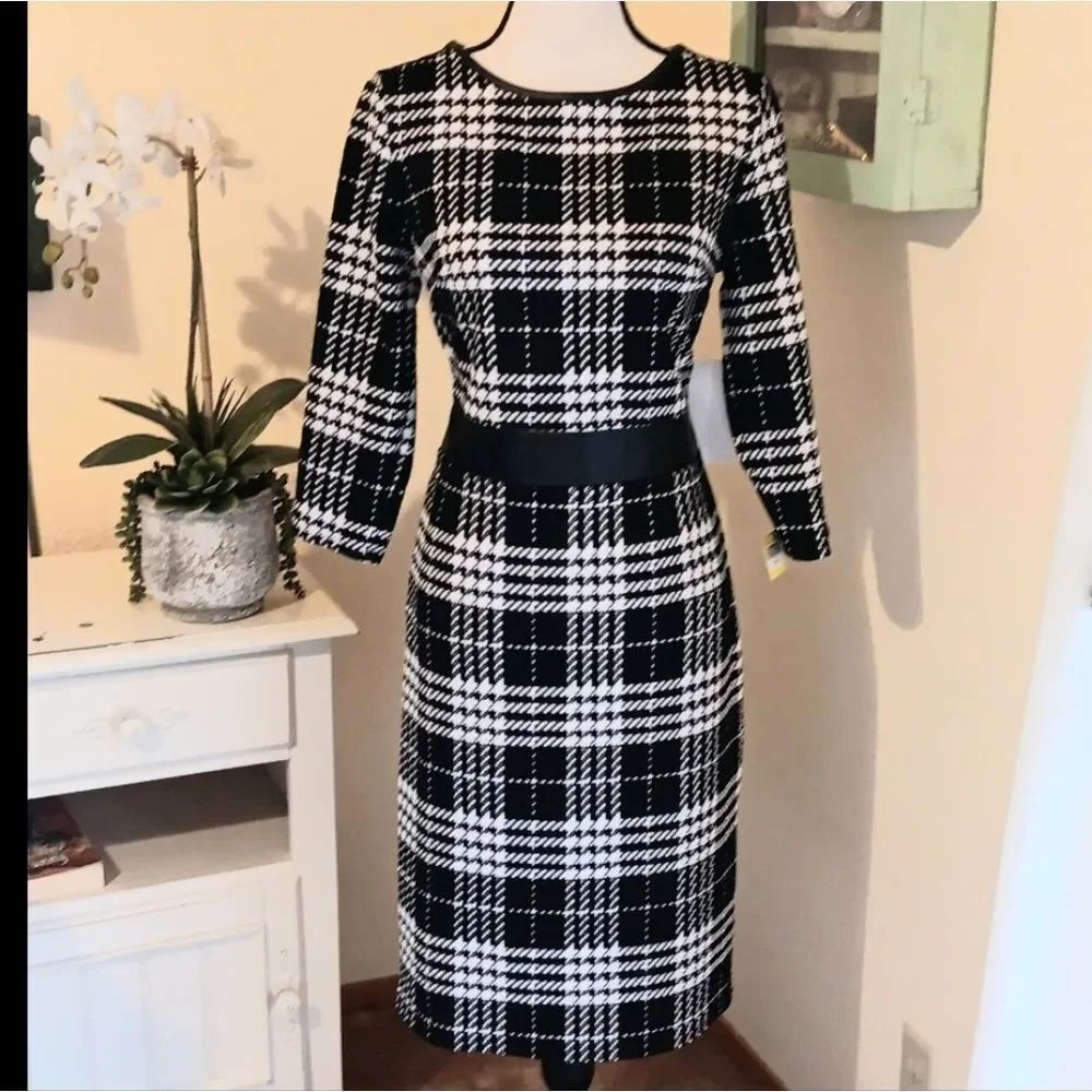 NWT Sami & Jo Plaid Dress With Faux Leather Trim